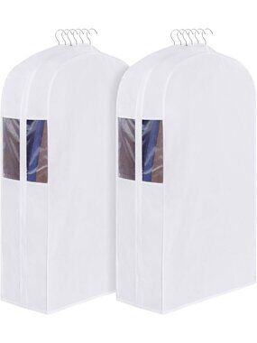 40 Inch Cotton Garment Bags for Hanging Clothes - 2 Pack, White Storage Solution